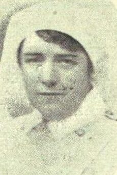 A cameo photograph of a nurse. The bottom says "Nursing sister Pearl Fraser"