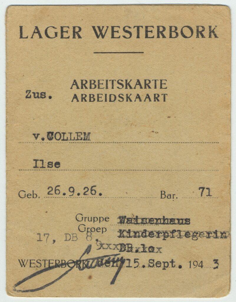 Un document écrit en néerlandais. La partie supérieure indique « Lager Westerbork ».