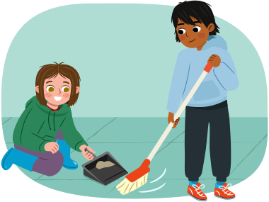 two children cleaning up a mess