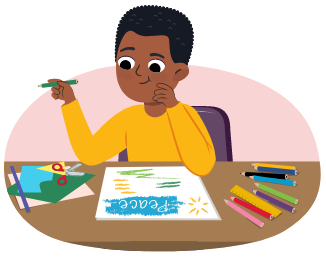 A cartoon of a boy making art