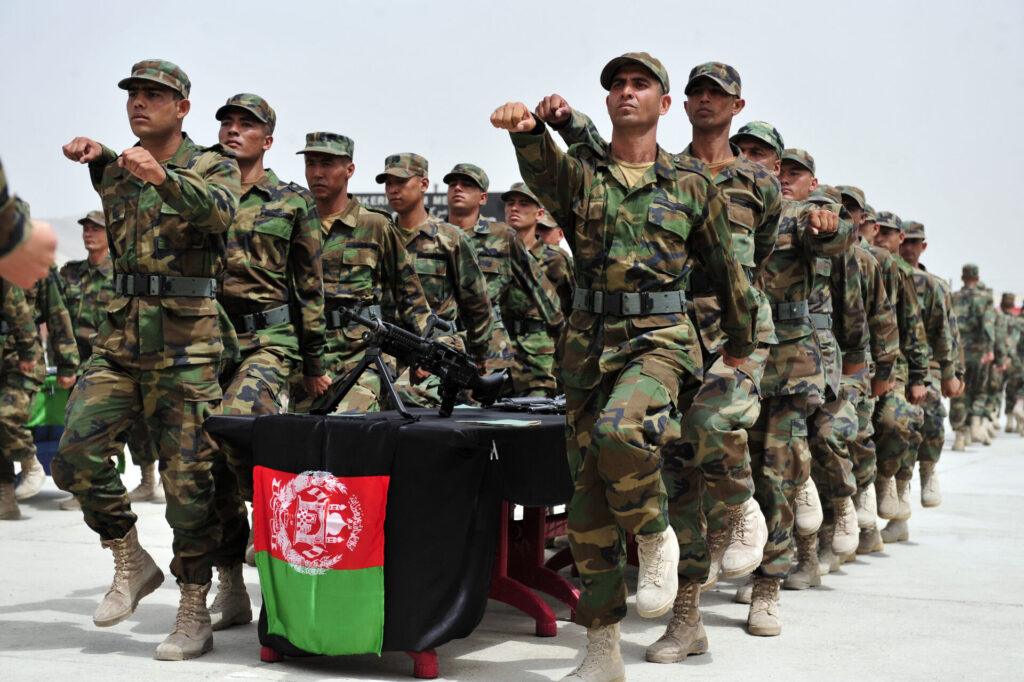 Afghan soldiers marching.