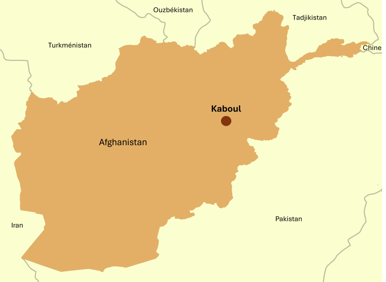 Une carte de l'Afghanistan indiquant l'emplacement de Kaboul