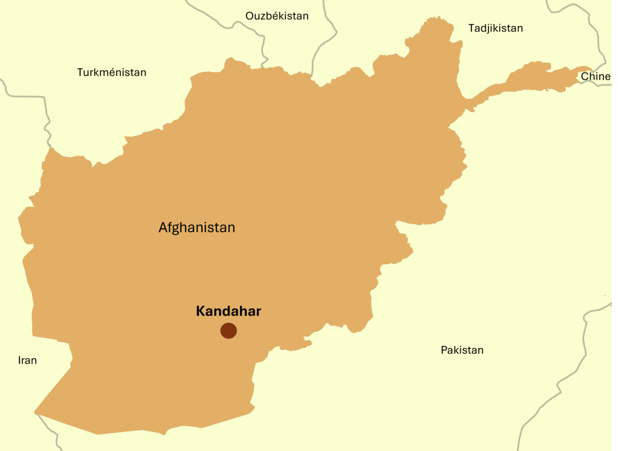 Une carte de l'Afghanistan indiquant l'emplacement de Kandahar